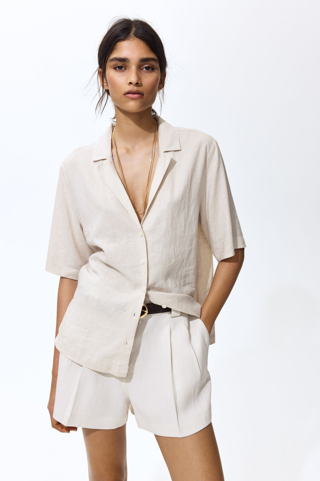 Camisa resort en mezcla de lino - H&m фото 3