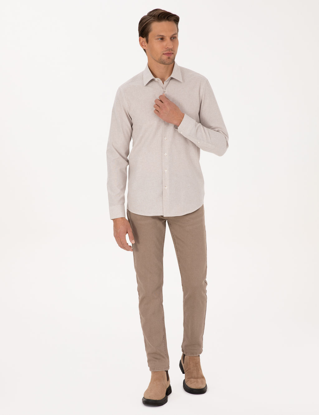 Bej Slim Fit Uzun Kollu G_mlek