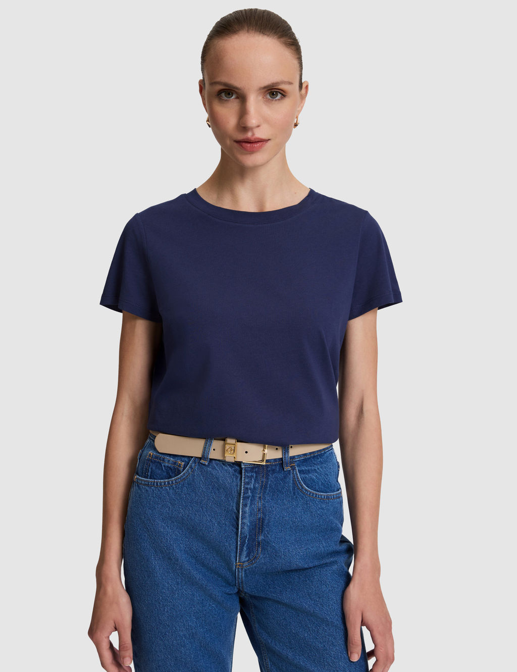 Lacivert Regular Fit Pamuklu Bisiklet Yaka Basic Ti__rt