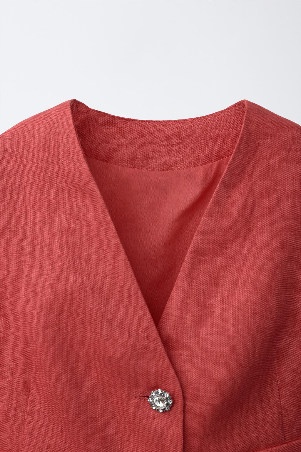BLAZER BOT?N JOYA 100% LINO / Coral rojo - Zara фото 3