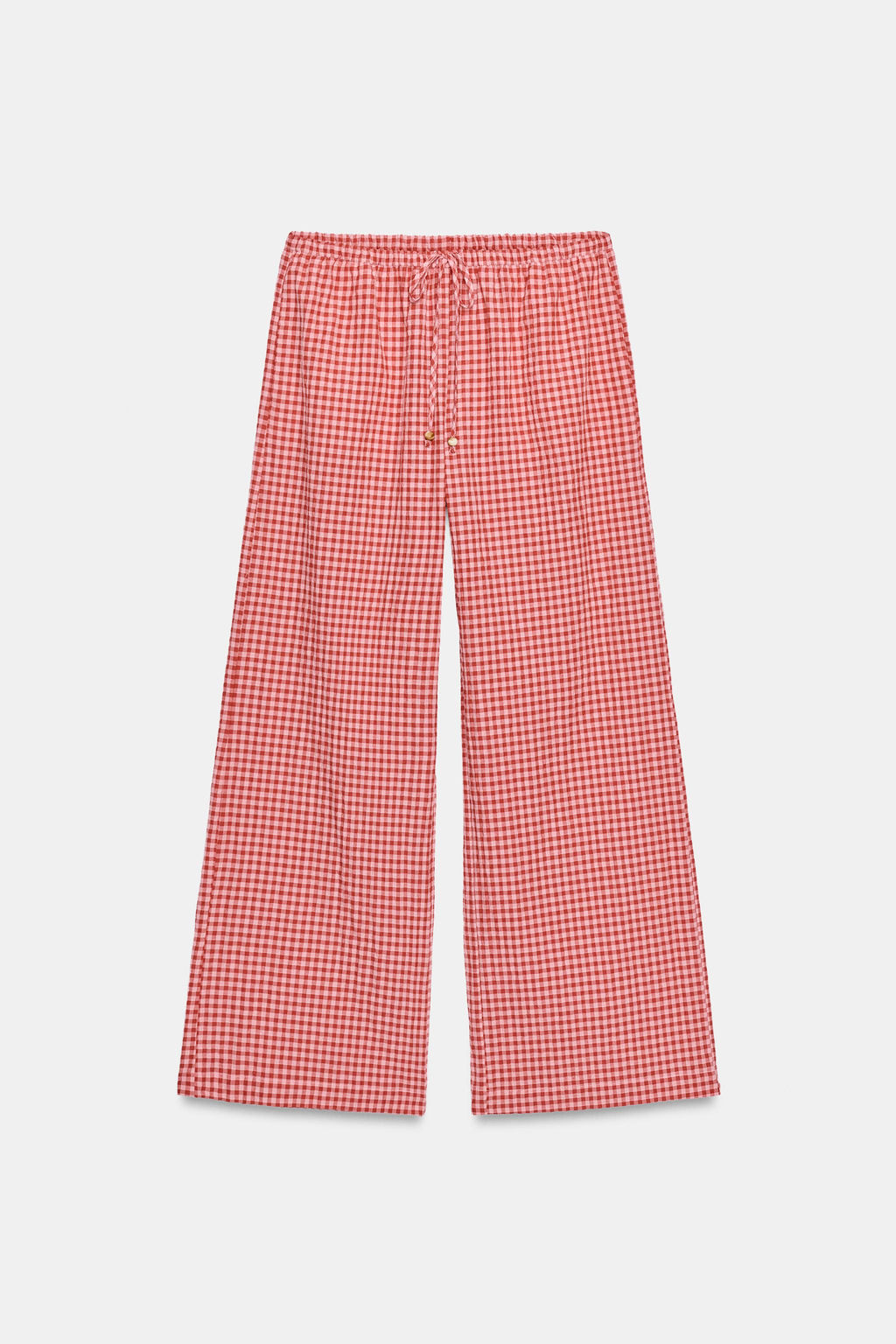 PANTAL?N ANCHO CUADRO VICHY / Blanco / Rojo