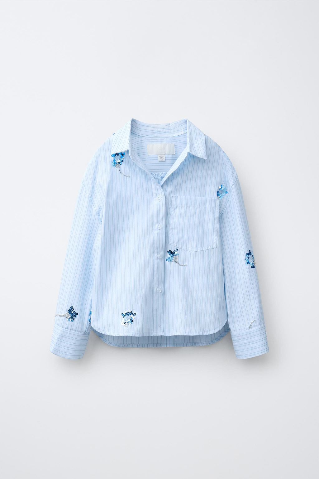 CAMISA Y TOP RAYAS FLORES LENTEJUELAS / Azul - Zara фото 2