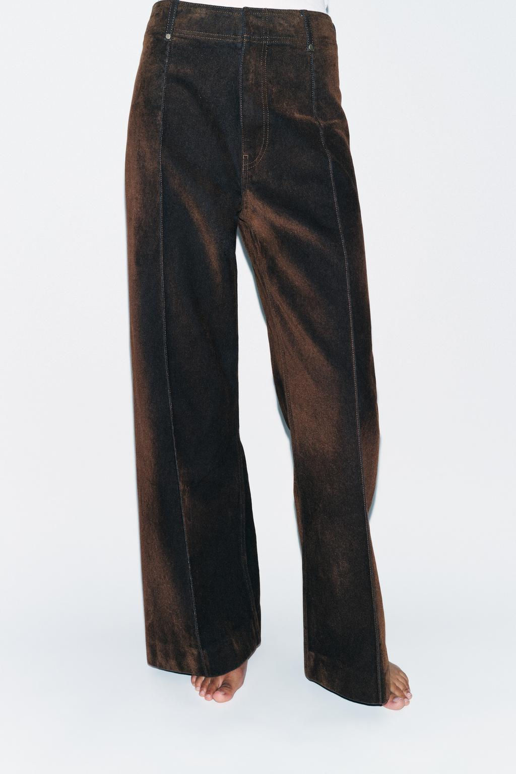 ZW COLLECTION WIDE-LEG HIGH-WAIST FLOCKED JEANS - Zara фото 3