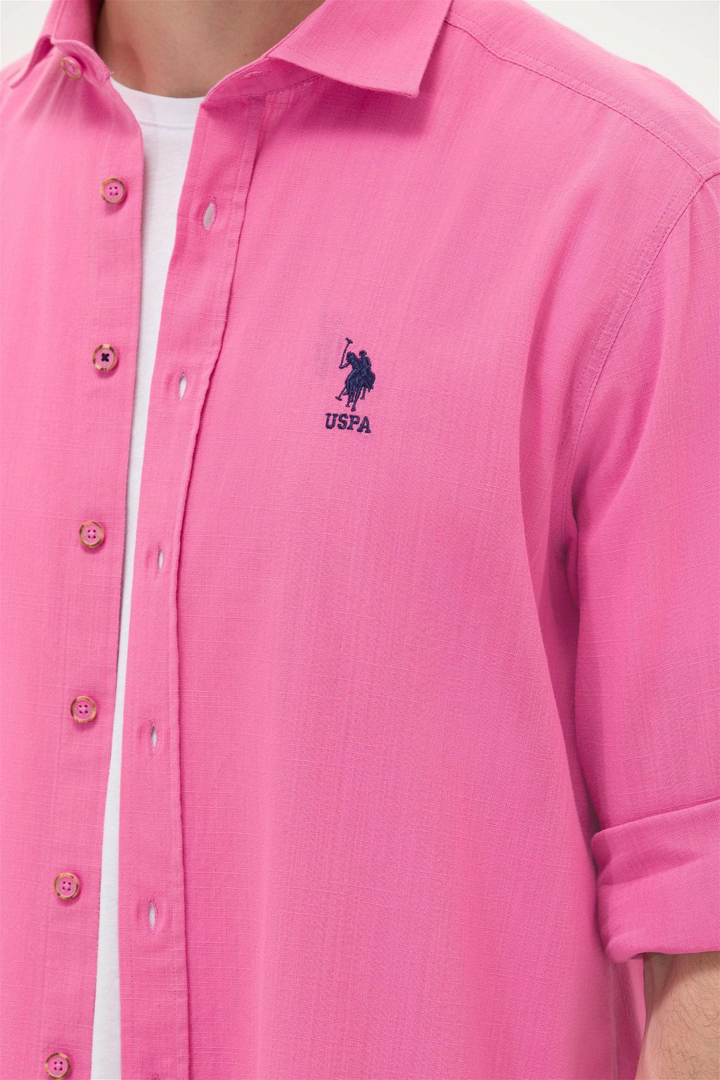 U. S. Polo Assn Мужская розовая базовая рубашка из льна - U.s. polo assn фото 14