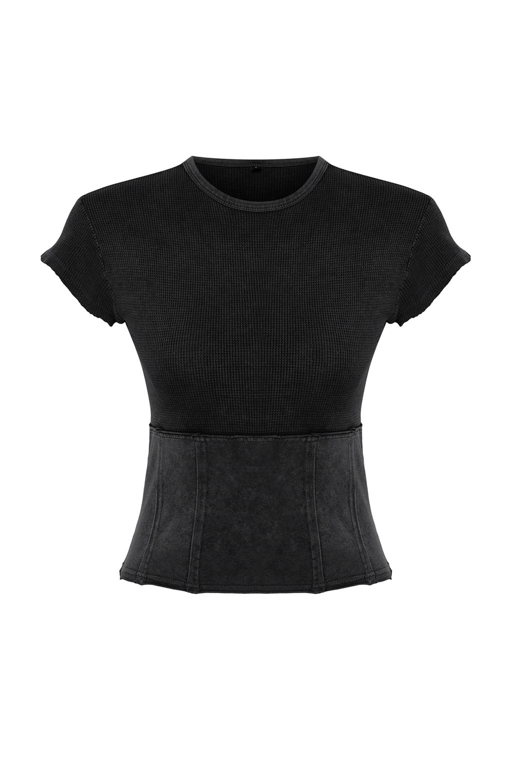 Antrasit Duz Y?kamal? Slim Bisiklet Yaka Crop Orme Bluz TWOSS24BZ00405