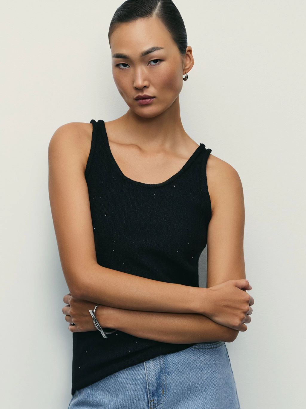 Вязаный топ из хлопка с пайетками / Zarina  фото 7