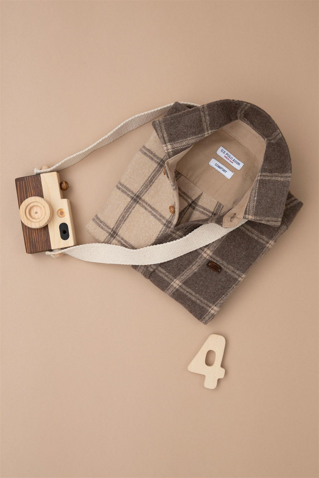 Светлая рубашка цвета хаки с длинным рукавом для мальчика - U.s. polo assn фото 5