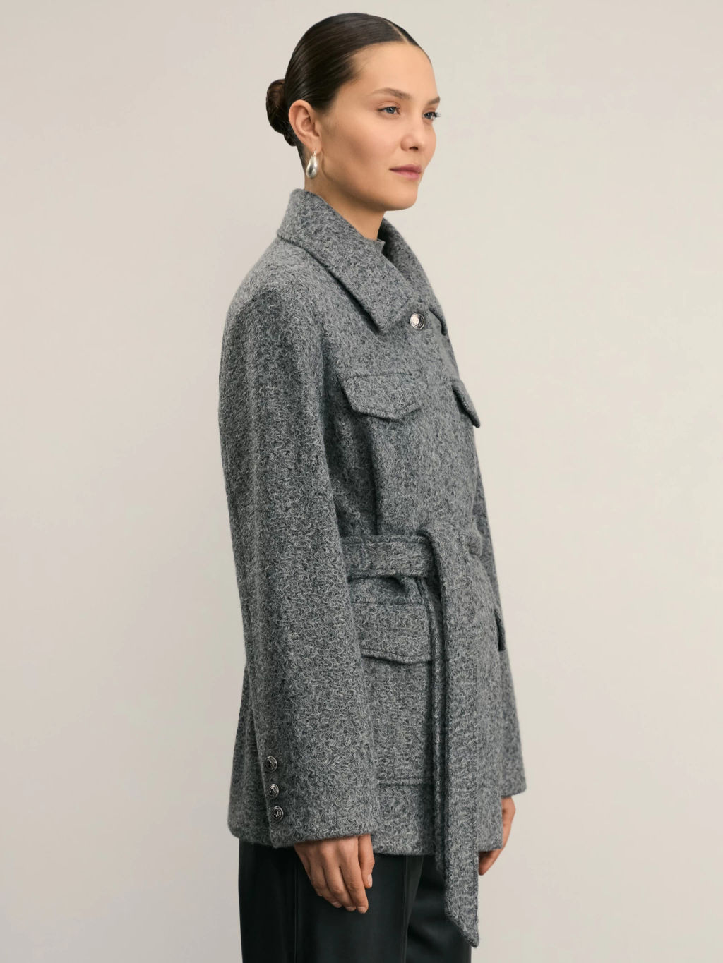 Куртка-рубашка из ткани с ворсом на поясе / Zarina  фото 5