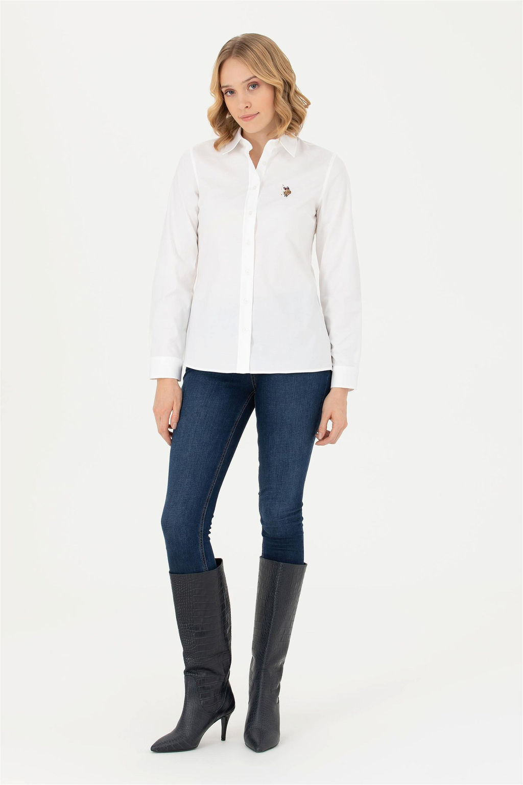 Женская белая базовая рубашка с длинным рукавом - U.s. polo assn фото 11