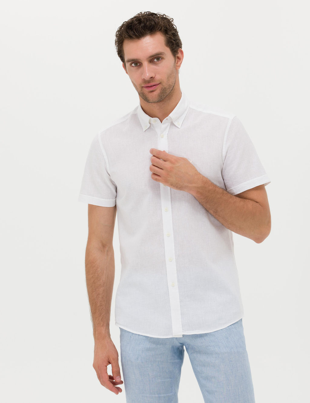 Beyaz Slim Fit Keten Kar___ml_ K_sakol G_mlek