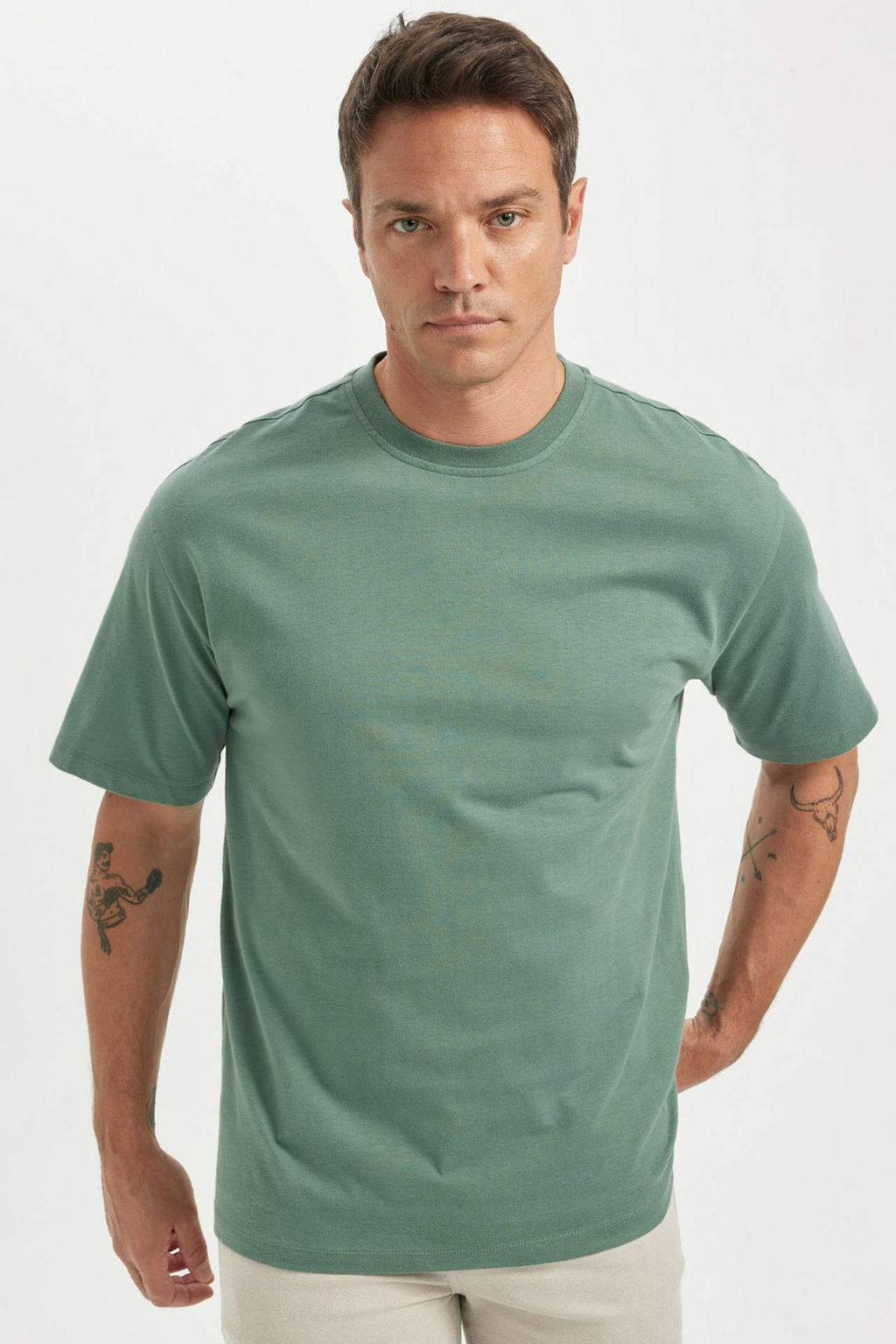 Oversize Genis Kal?p Bisiklet Yaka Basic Duz K?sa Kollu %100 Pamuk Tisort - Defacto фото 6