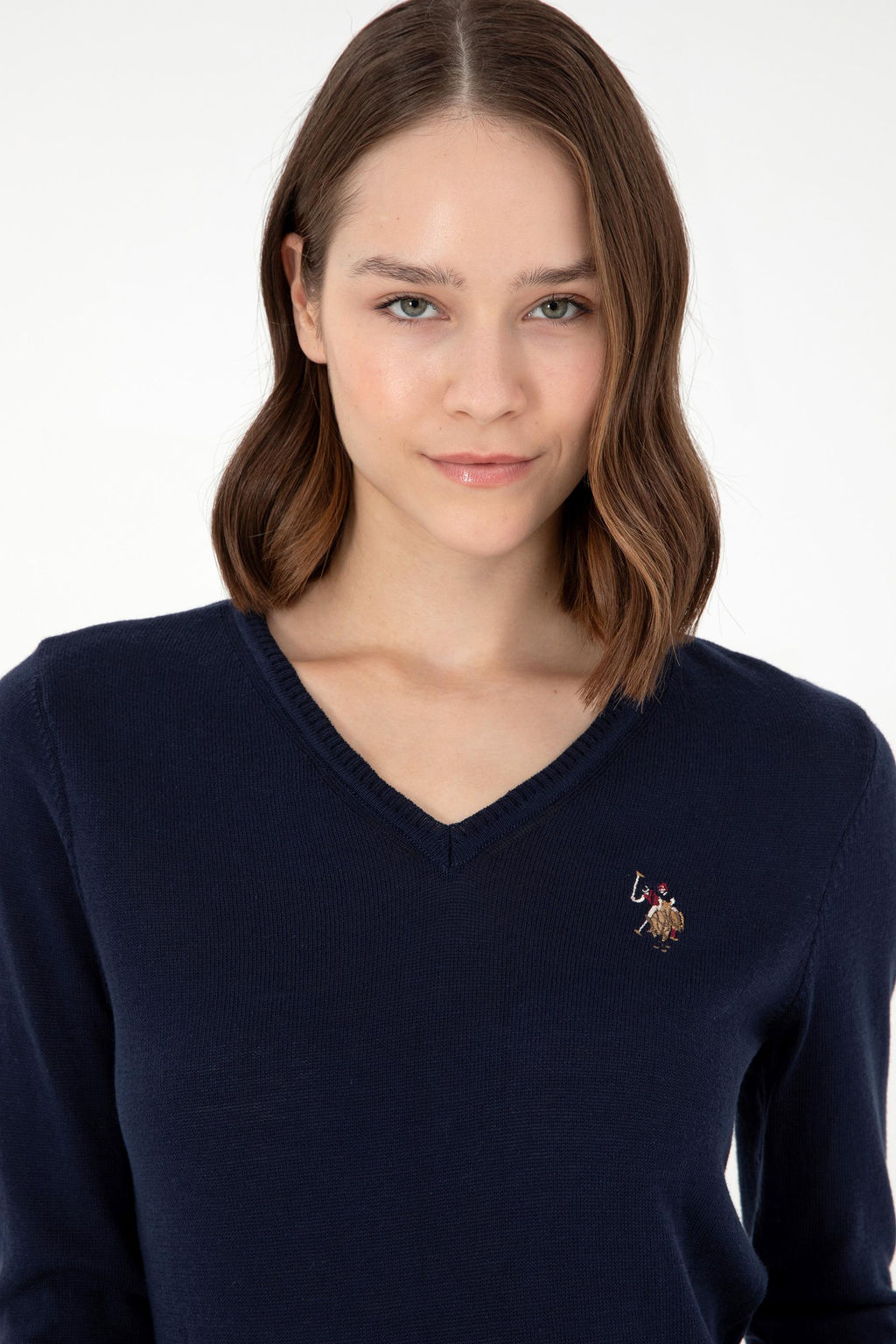 Женский темно-синий базовый свитер с v-образным вырезом Неожиданная скидка в корзине - U.s. polo assn фото 2