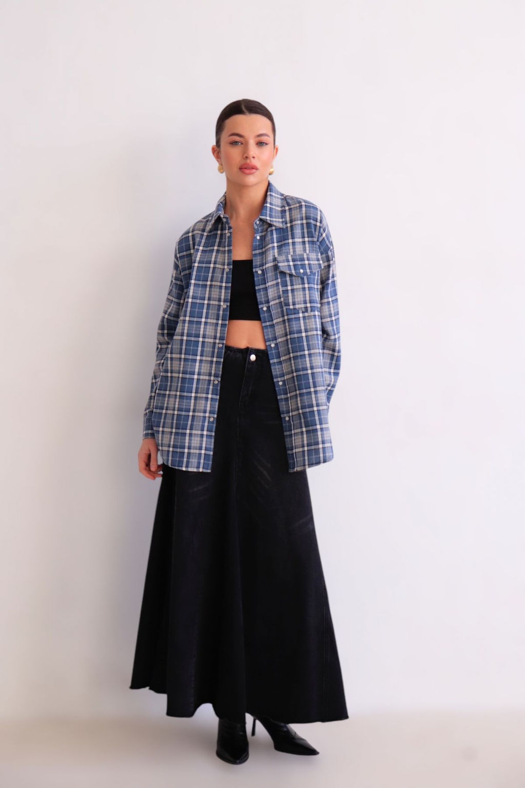 Martichelli Рубашка в клетку голубая на кнопках  фото 26