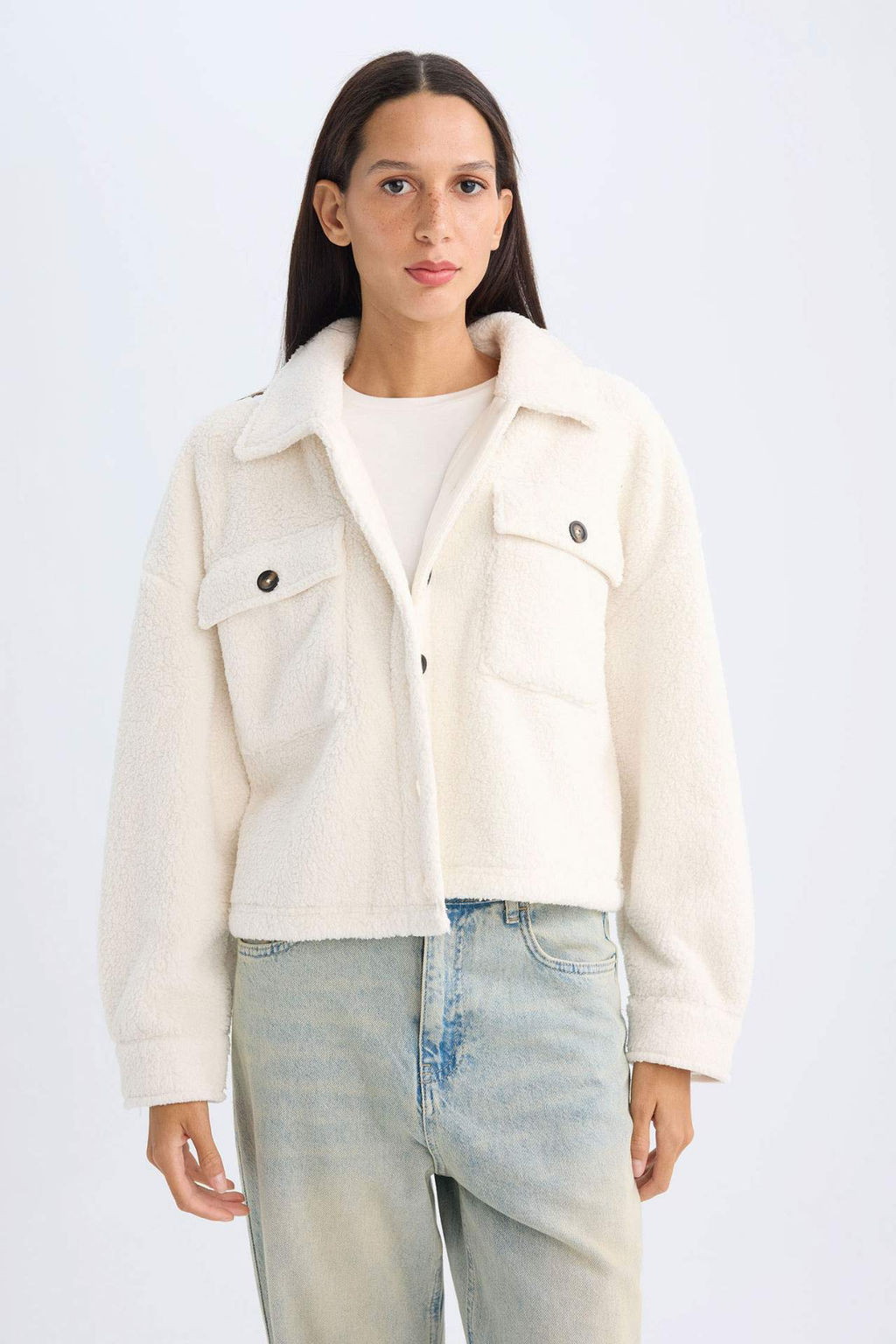 Relax Fit Polo Yaka Dugmeli Cepli Welsoft Pelus Gomlek Ceket - Defacto фото 2