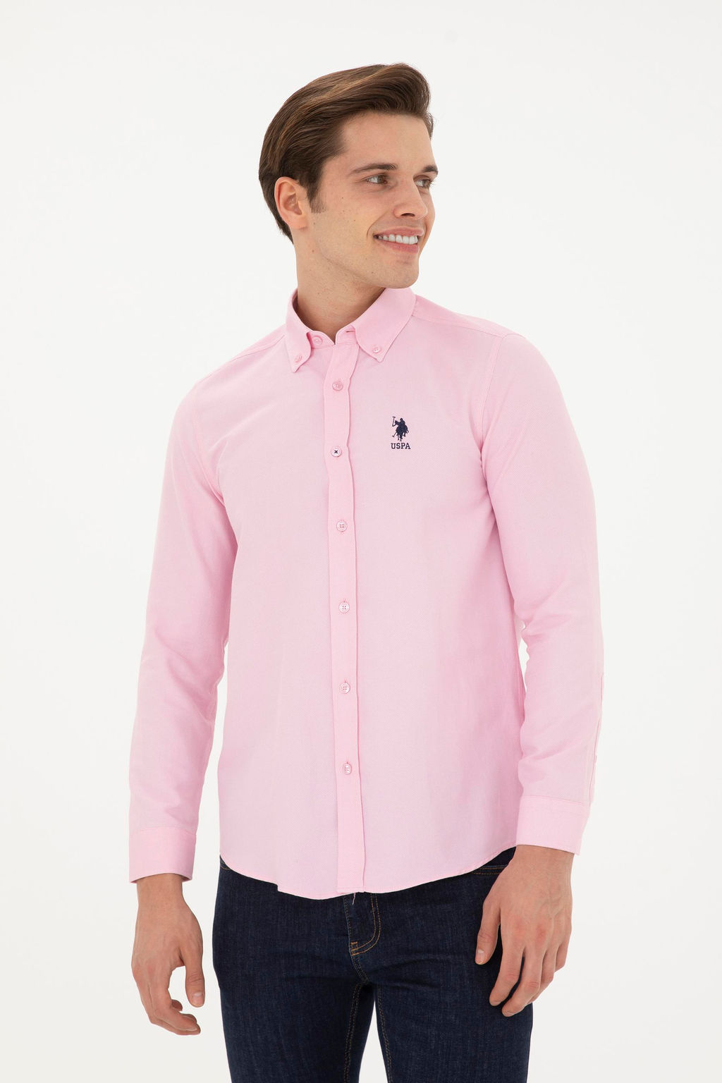 Мужская розовая базовая рубашка с длинным рукавом - U.s. polo assn фото 3