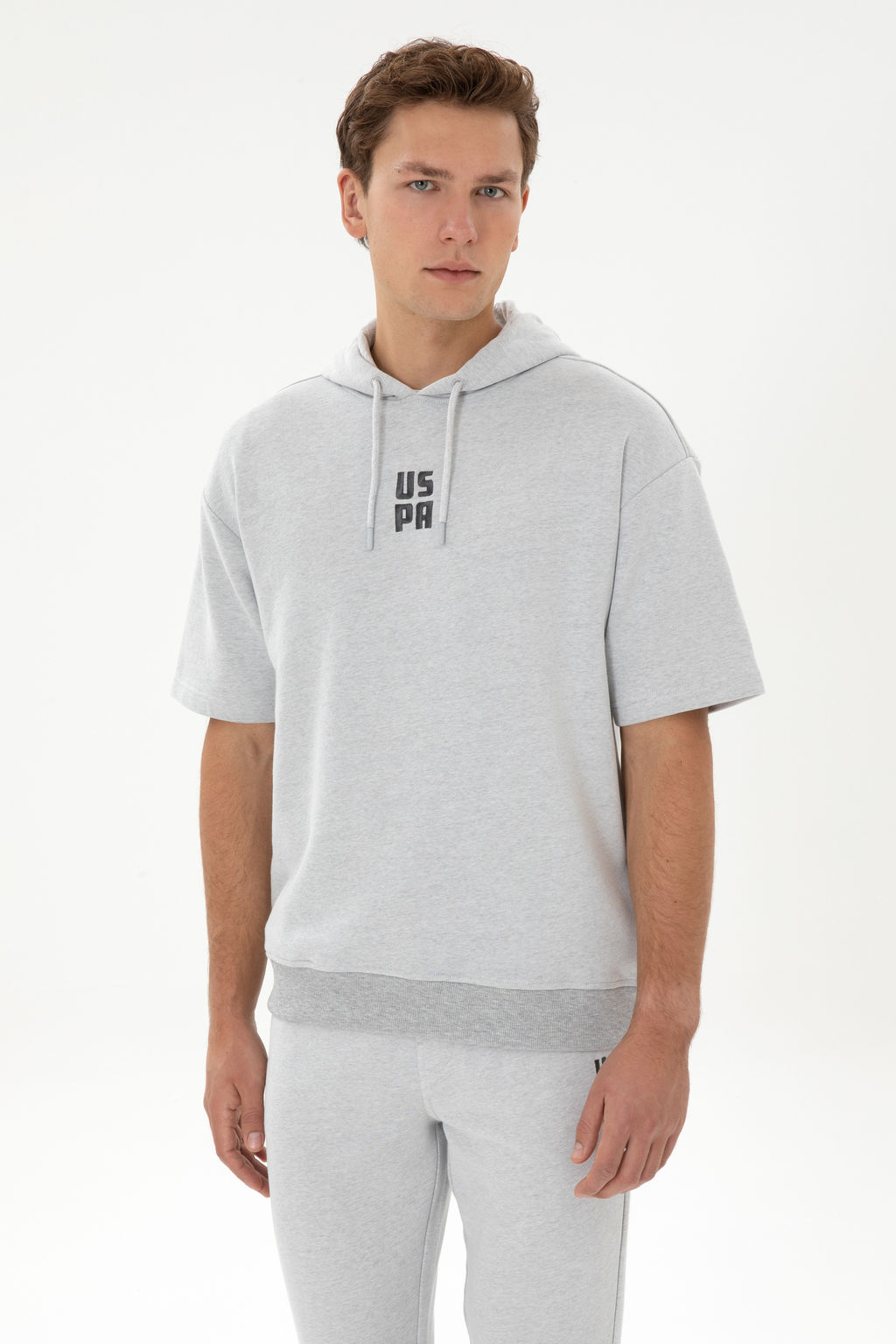 Erkek Comfort Fit Kap__onlu K_sa Kollu Gri Melanj Sweatshirt - U.s. polo assn фото 17