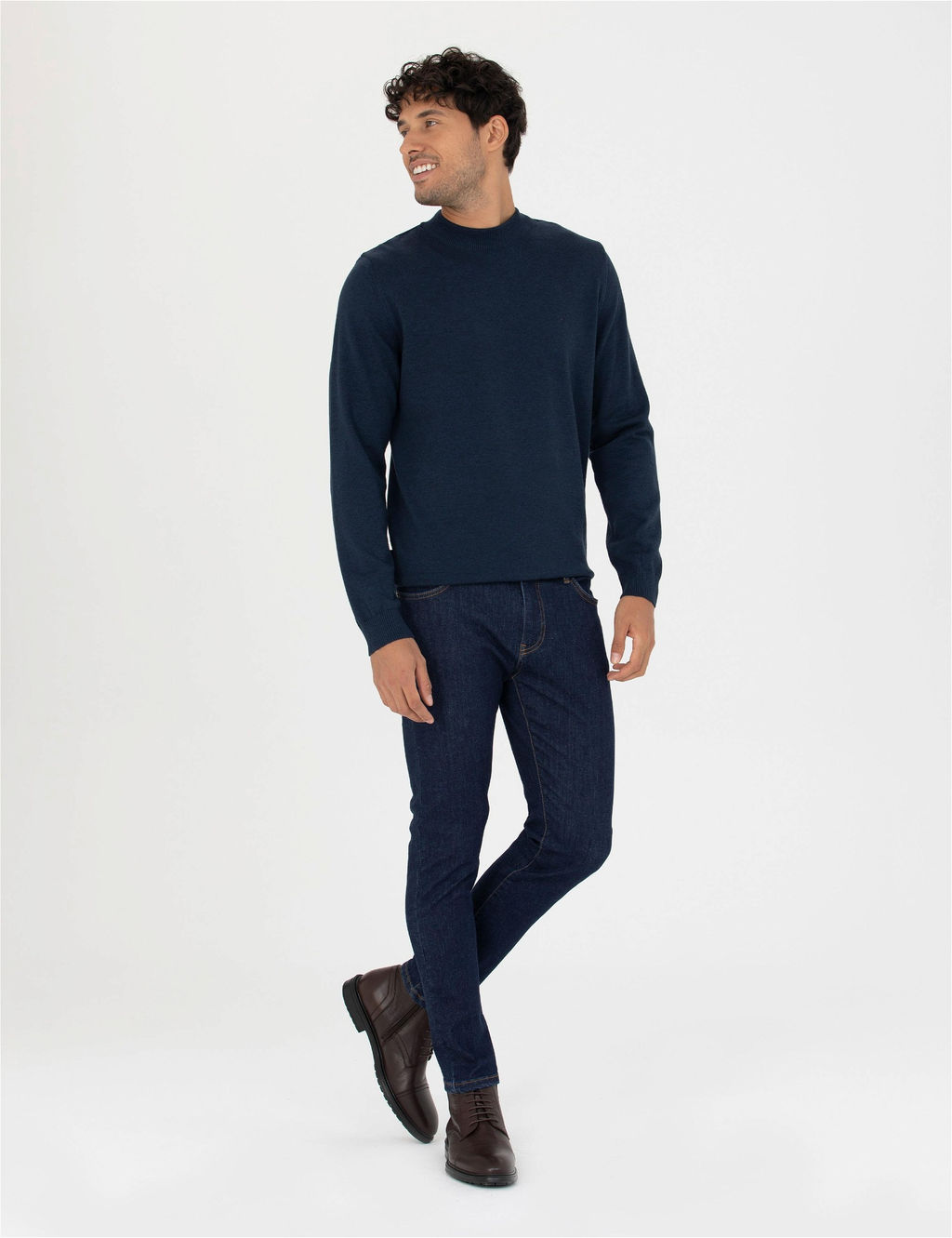 Lacivert Melanj Slim Fit Yar_m Bal_k__ Yaka Basic Triko Kazak - Pierre cardin фото 4