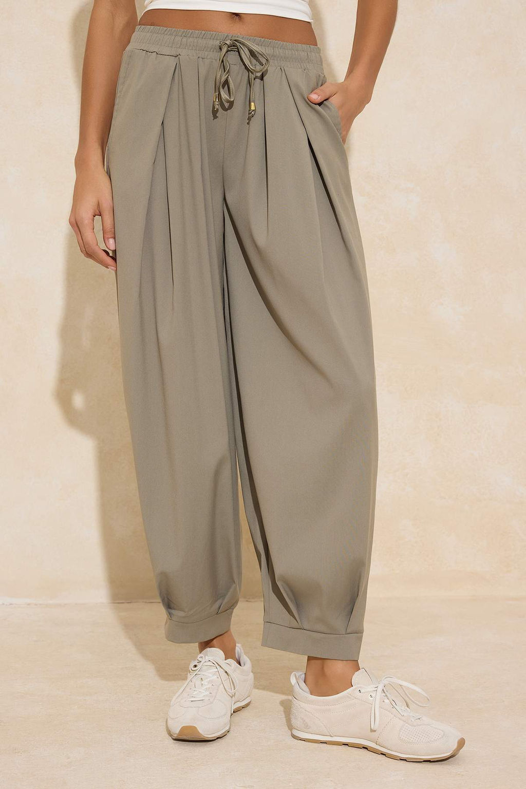 Koyu Kahverengi Salvar Kal?p Beli Lastikli Dokuma Pantolon TWOAW26PL00156 - Trendyolmilla фото 15
