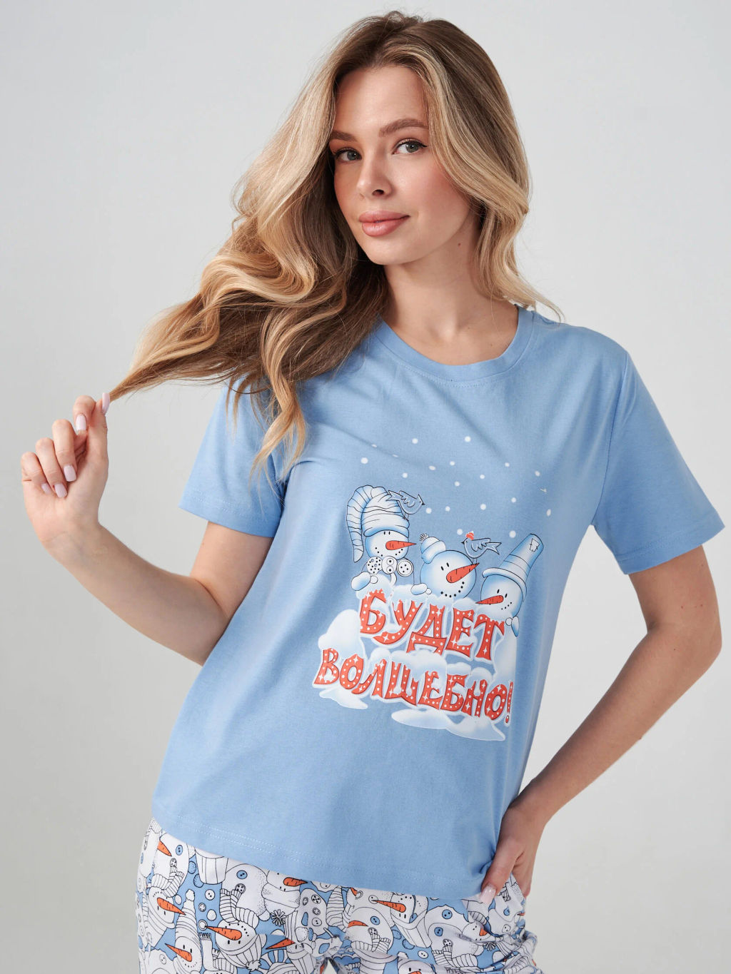 Пижама парная женская 100% хлопок Снеговик - Оптима фото 5