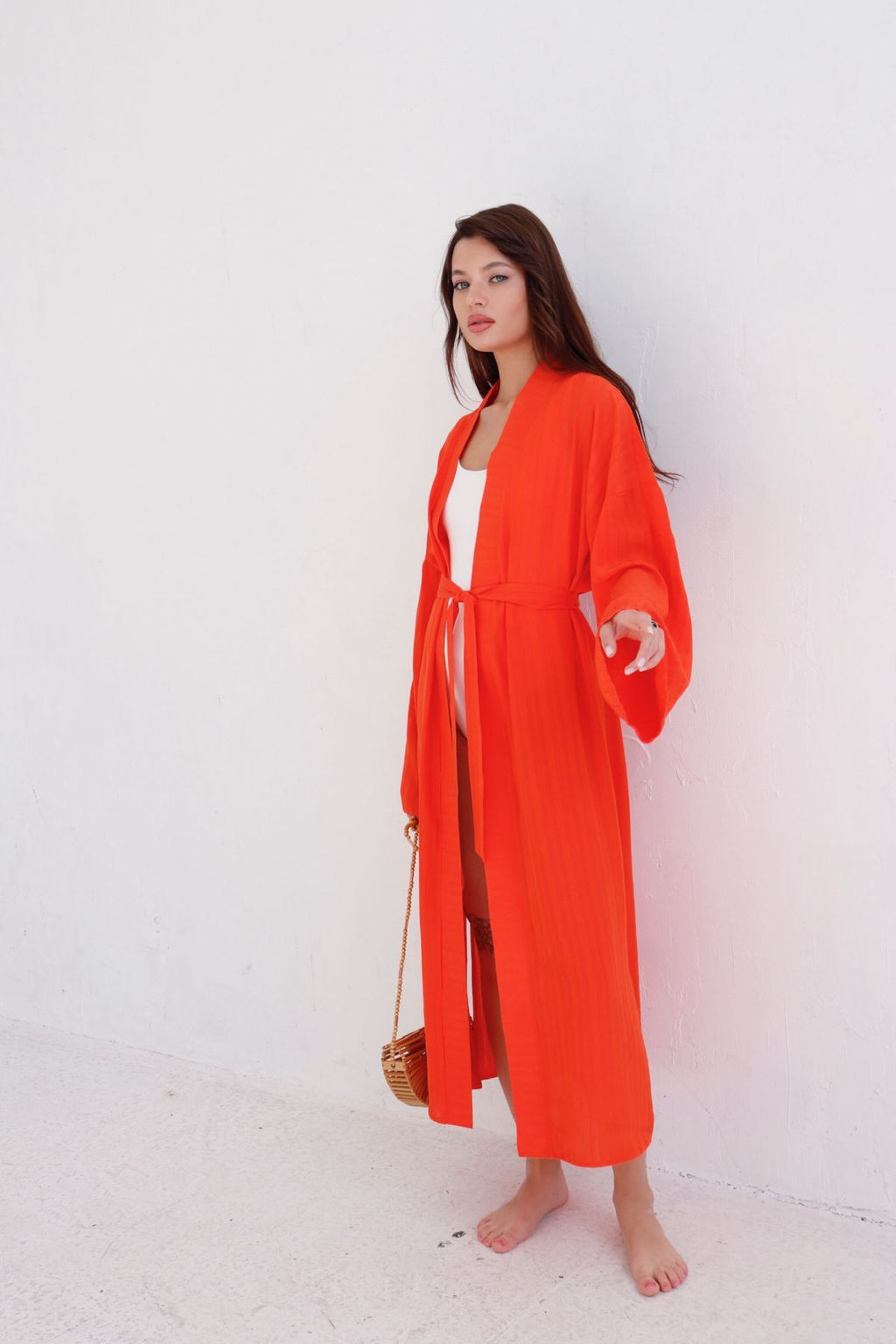 9463 Кимоно длинное красно-оранжевое - Martichelli фото 14
