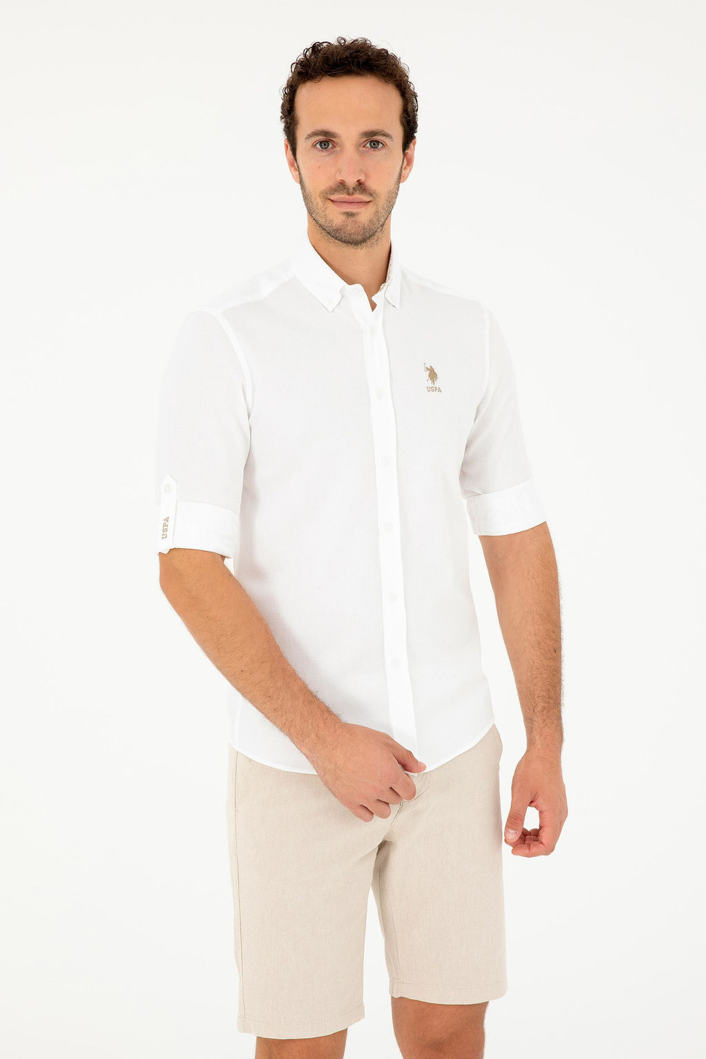 Мужская рубашка светло-хаки с длинным рукавом Неожиданная скидка в корзине