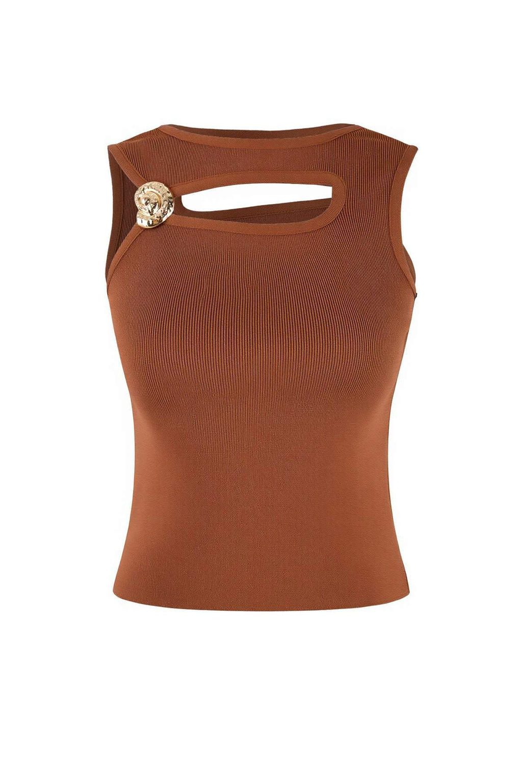 Ac?k Kahverengi Asimetrik Yaka Fitted Triko Ince Bluz TWOSS26BZ00306 - Trendyolmilla фото 5