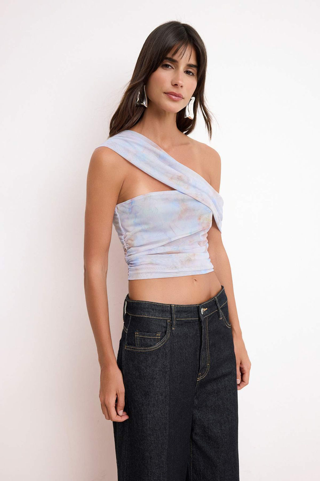 Lila Mermer Desen Asimetrik Yaka Sandy Tul Party Bluz TPRSS26BZ00058 - Trendyolmilla фото 2