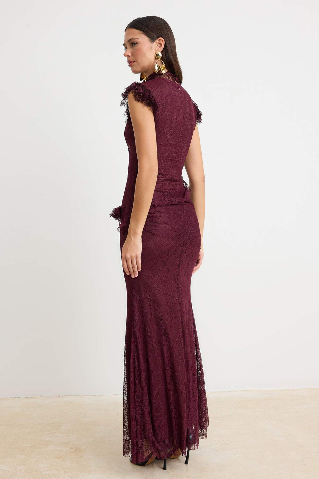 Bordo Dantel Maxi Abiye & Mezuniyet Elbisesi TPRSS26AE00041 - Trendyolmilla фото 5