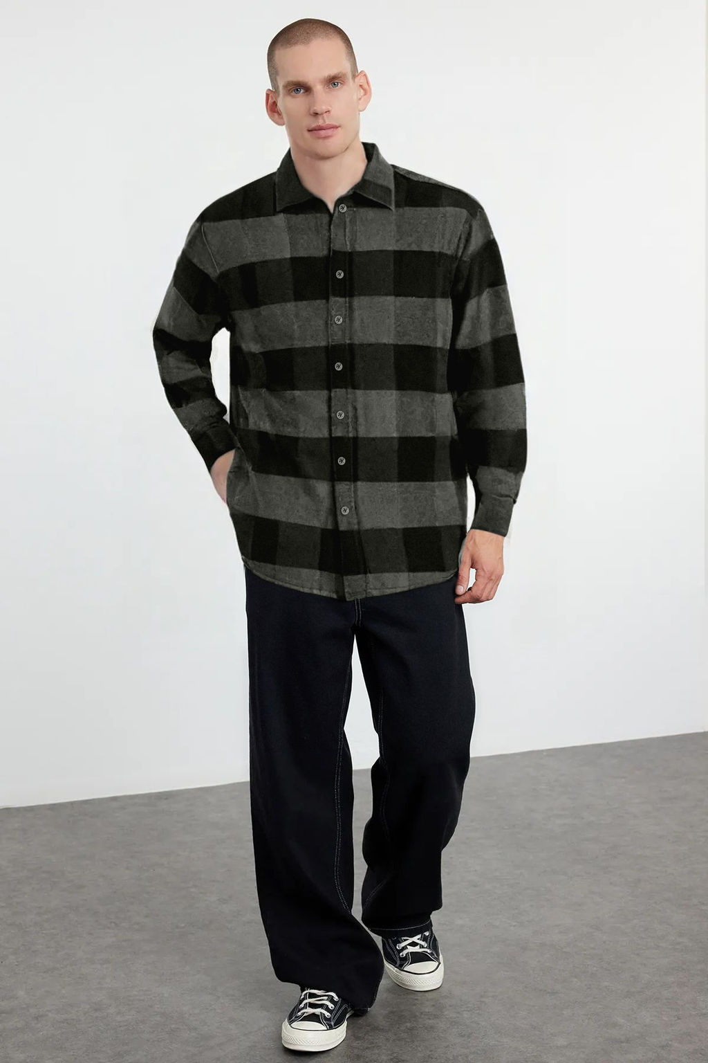 TRENDYOL MAN Siyah Regular Fit K?sl?k Kareli Oduncu Gomlek TMNAW25GO00014 - Trendyolmilla фото 3