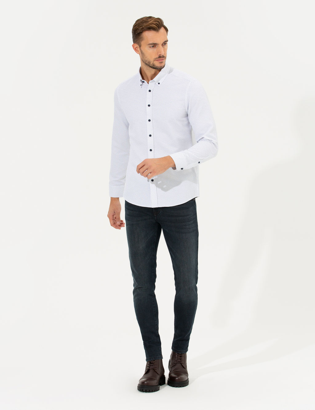 Lacivert Slim Fit Uzun Kollu G_mlek