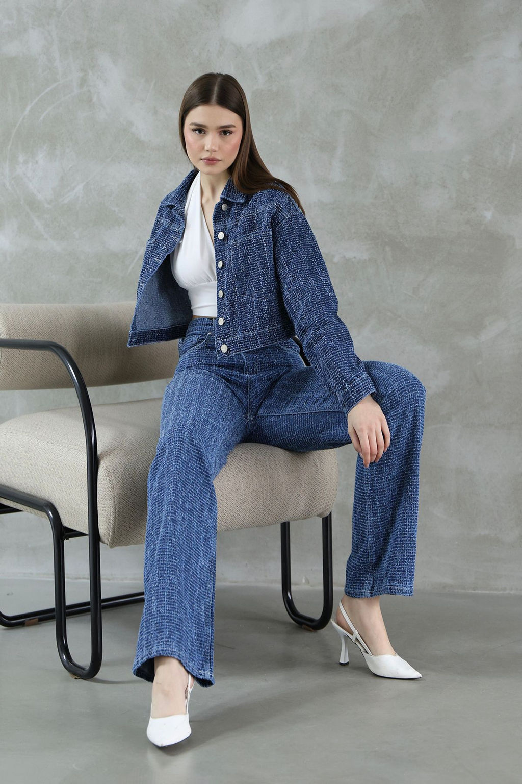 Mavi Dokulu Crop Denim Ceket TWOSS25CE00030 - Trendyolmilla фото 4