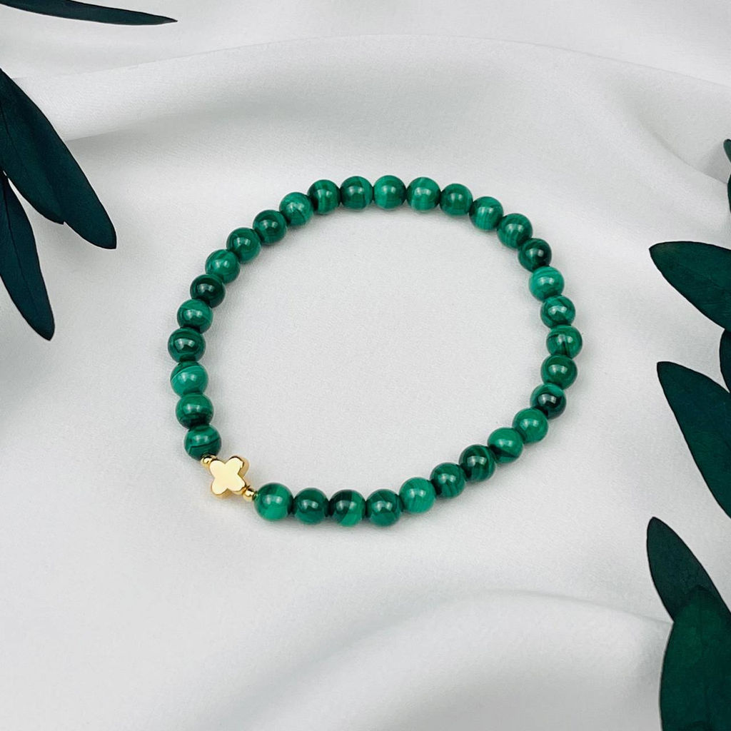 Браслет из Малахита со вставкой "Крестик" 16 см