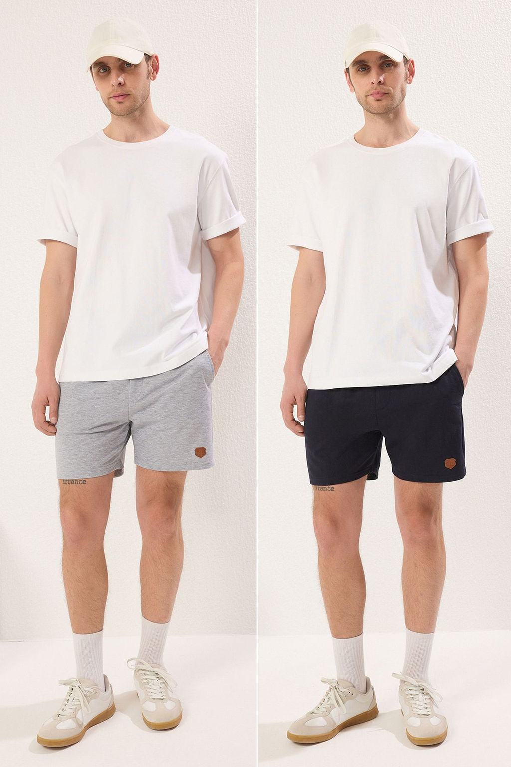 TRENDYOL MAN Lacivert-Gri Melanj 2li Regular/Normal Kesim Deri Etiketli Sort & Bermuda TMNSS25SR00041