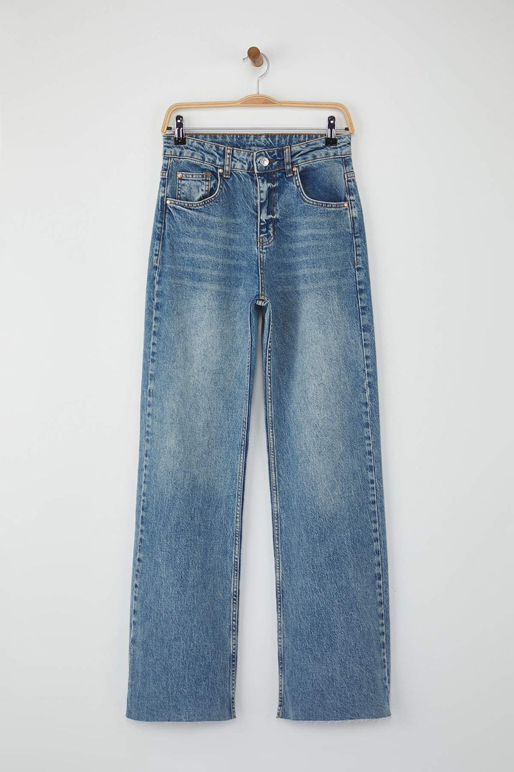 Mavi Yuksek Bel Pacas? Kesikli Az Esnek Wide Leg/Genis Paca Jeans TWOAW26JE00081