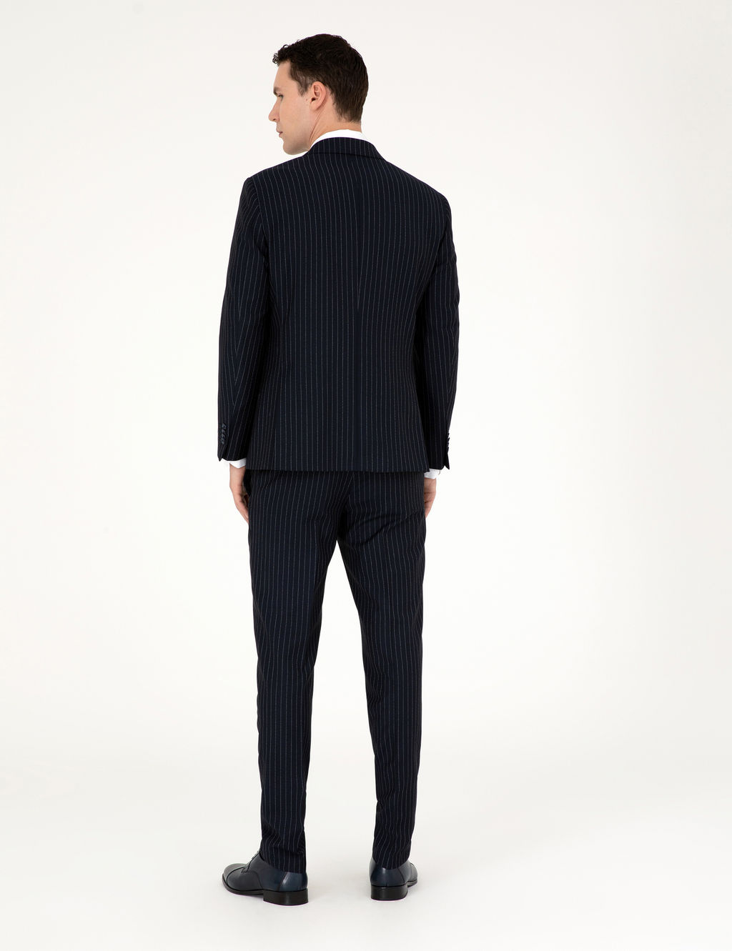 Lacivert Extra Slim Fit _izgili Kruvaze Y_n Kar___ml_ Tak_m Elbise