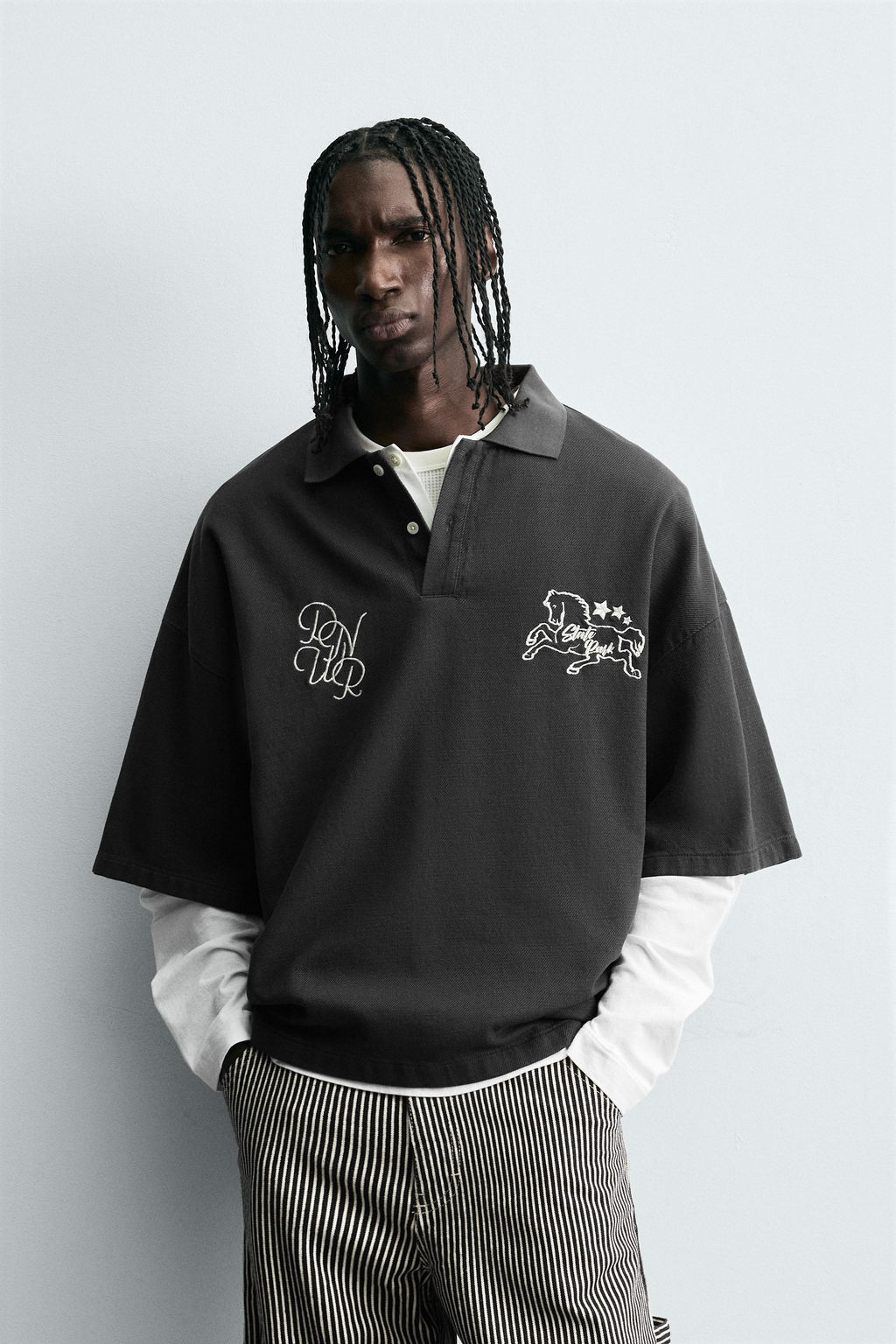 BOXY FIT EMBROIDERED POLO SHIRT