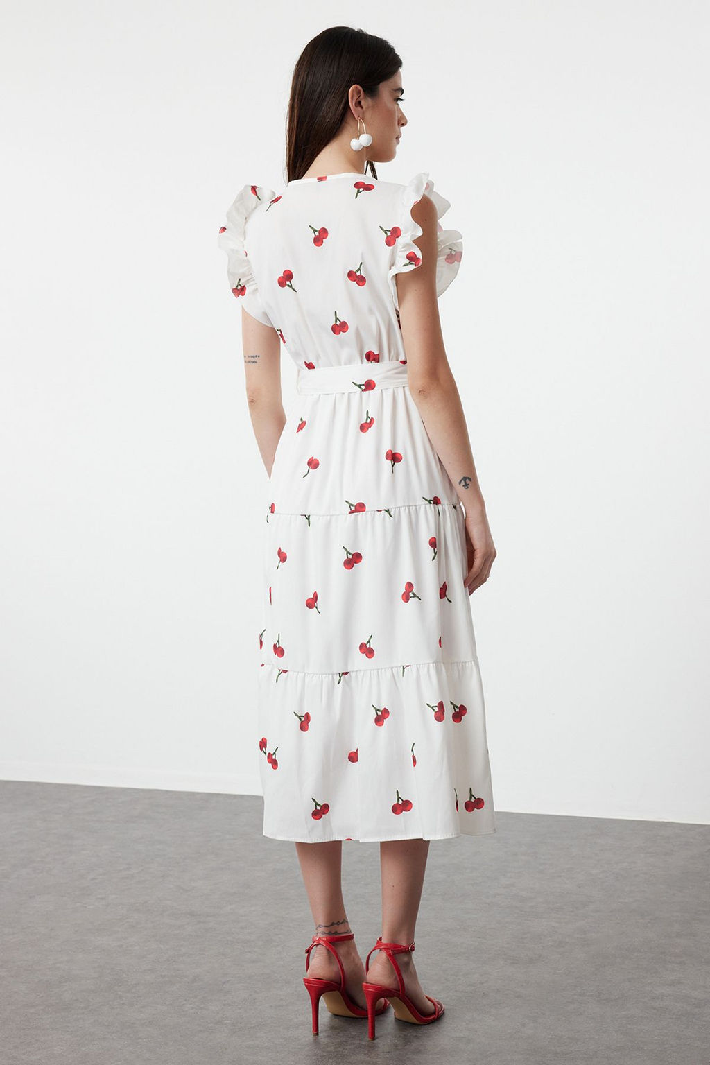 TRENDYOLMILLA Beyaz Kusakl? A Kesim Kruvaze Yaka Midi Dokuma Elbise TWOSS24EL00914  фото 13