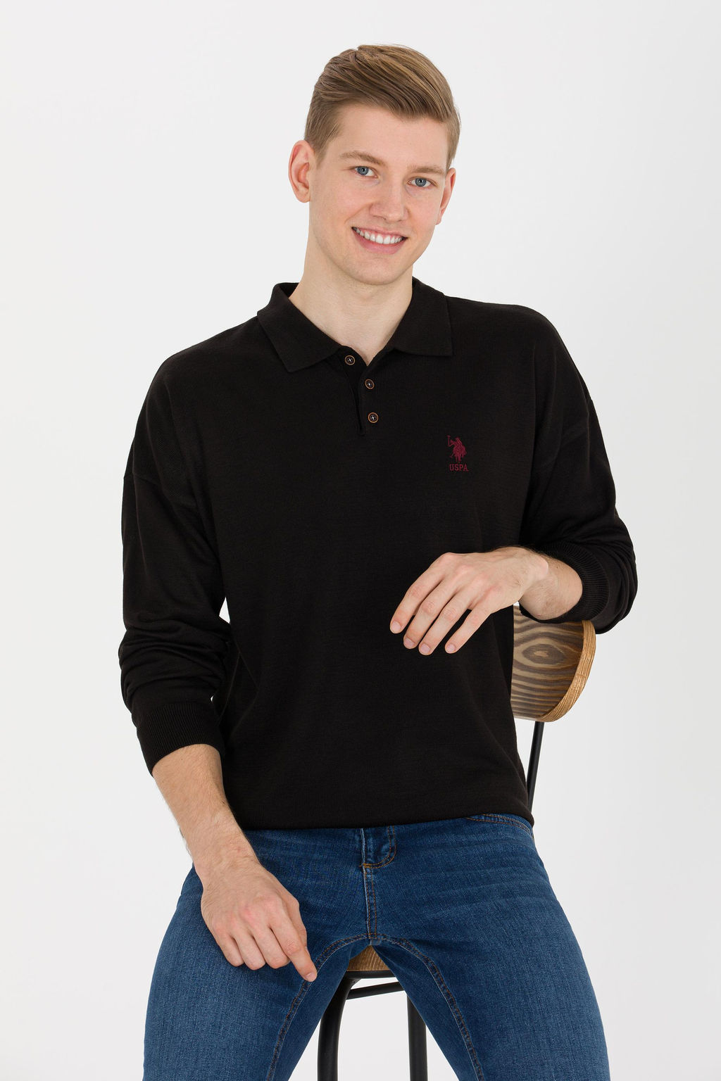 U. S. Polo Assn Мужской черный трикотаж с воротником-поло - U.s. polo assn фото 4