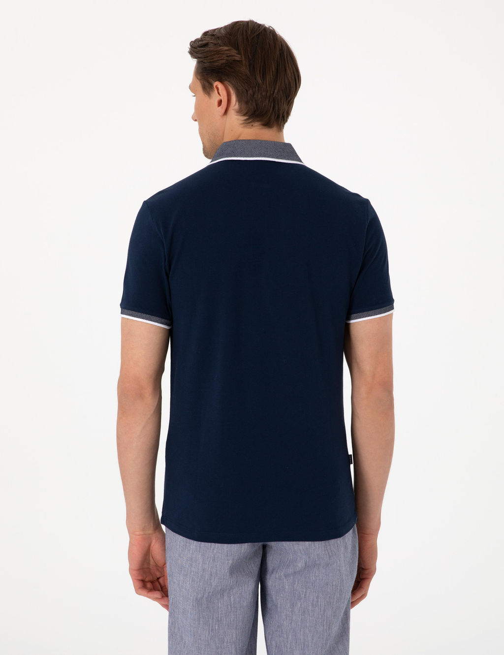 Lacivert Slim Fit %100 Pamuk D__meli Polo Yaka Ti__rt
