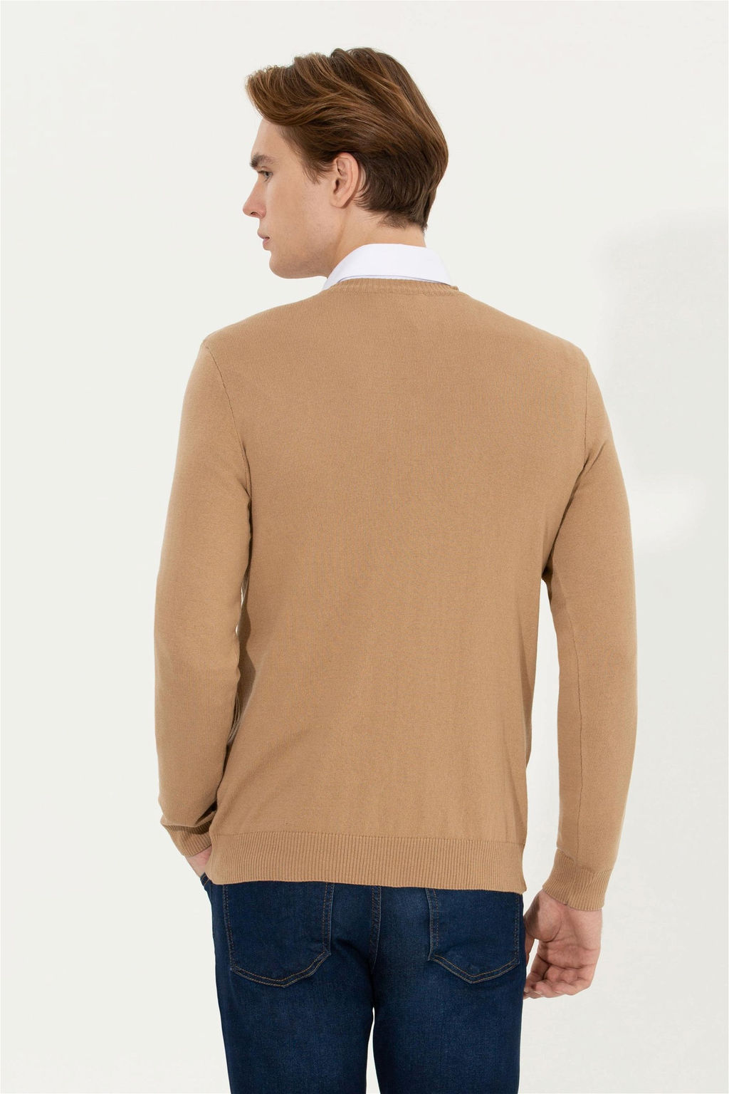 U. S. Polo Assn Мужской вязаный свитер светло-коричневого цвета с v-образным вырезом меланжевого цвета - U.s. polo assn фото 11