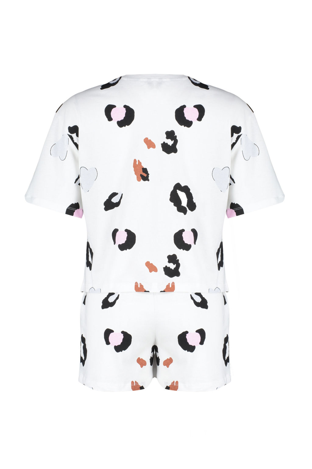 Beyaz-Cok Renkli %100 Pamuklu Leopar Desenli Sloganl? Sortlu Orme Pijama Tak?m? THMSS24PT00032