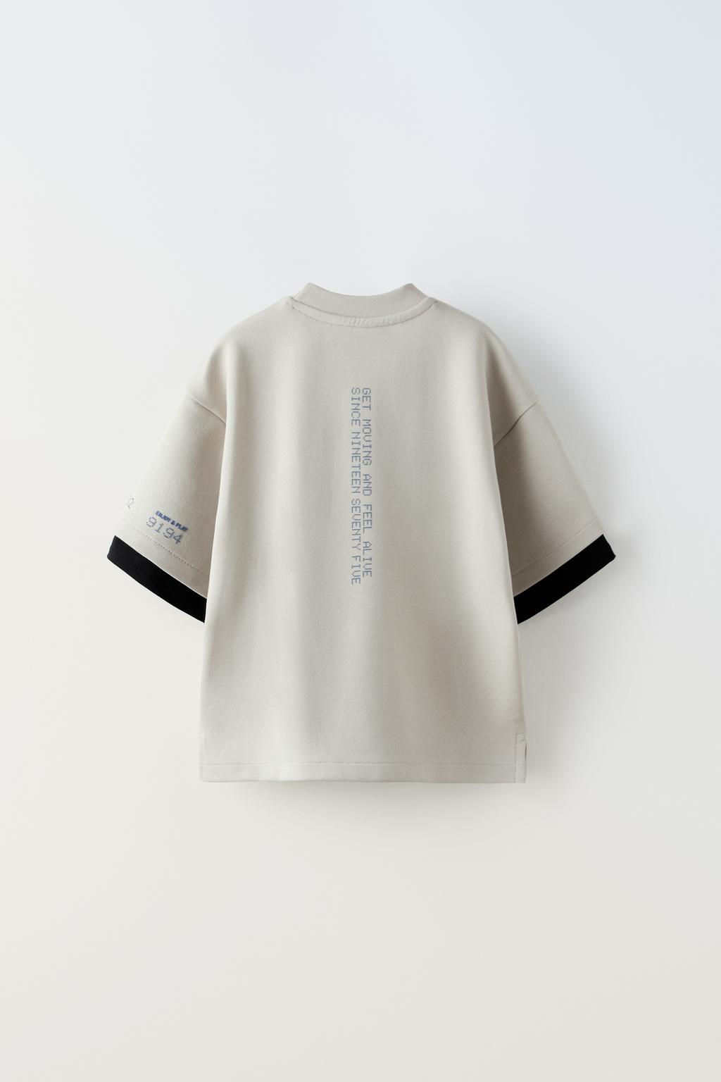 DOUBLE-SLEEVE T-SHIRT WITH TEXTURED SLOGAN - Zara фото 2