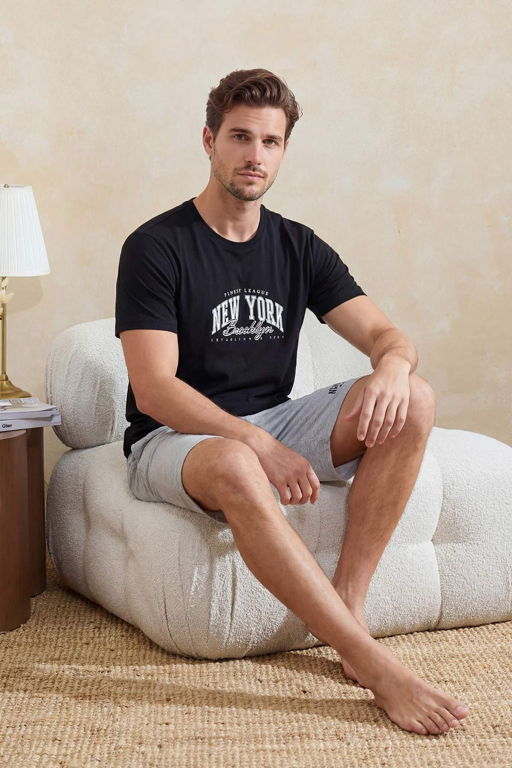 TRENDYOL MAN Lacivert Bask?l? Regular Fit Orme Sortlu Pijama Tak?m? TMNSS24PT00012 - Trendyolmilla фото 19