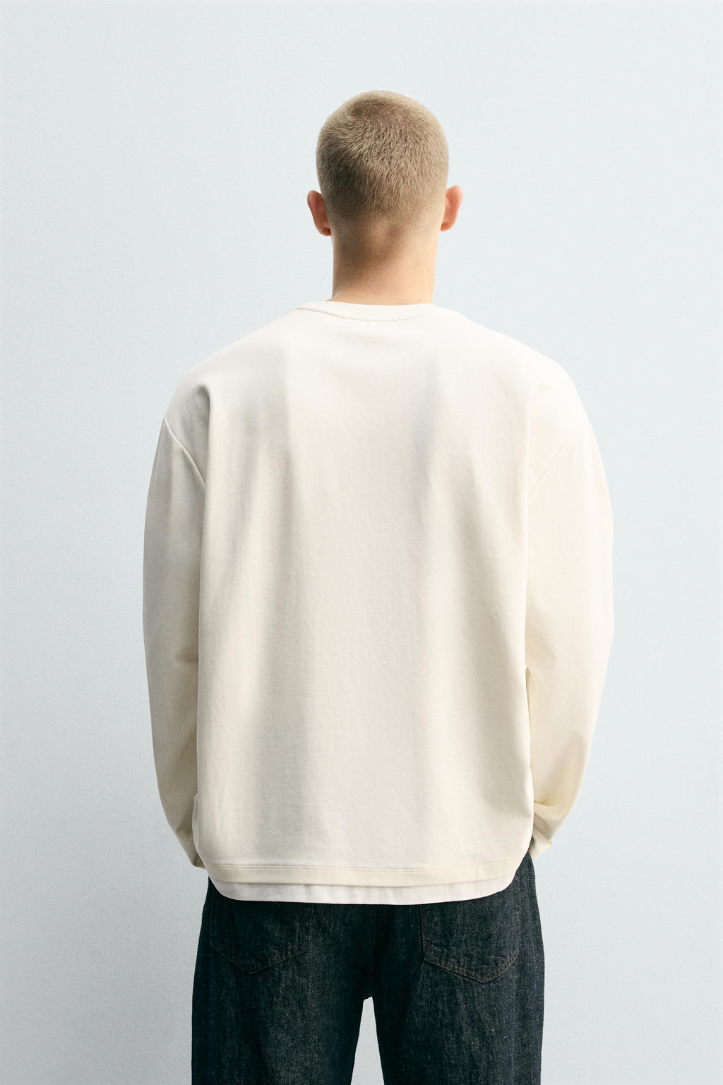 T-SHIRT WITH CONTRAST DOUBLE FINISHES - Zara фото 3