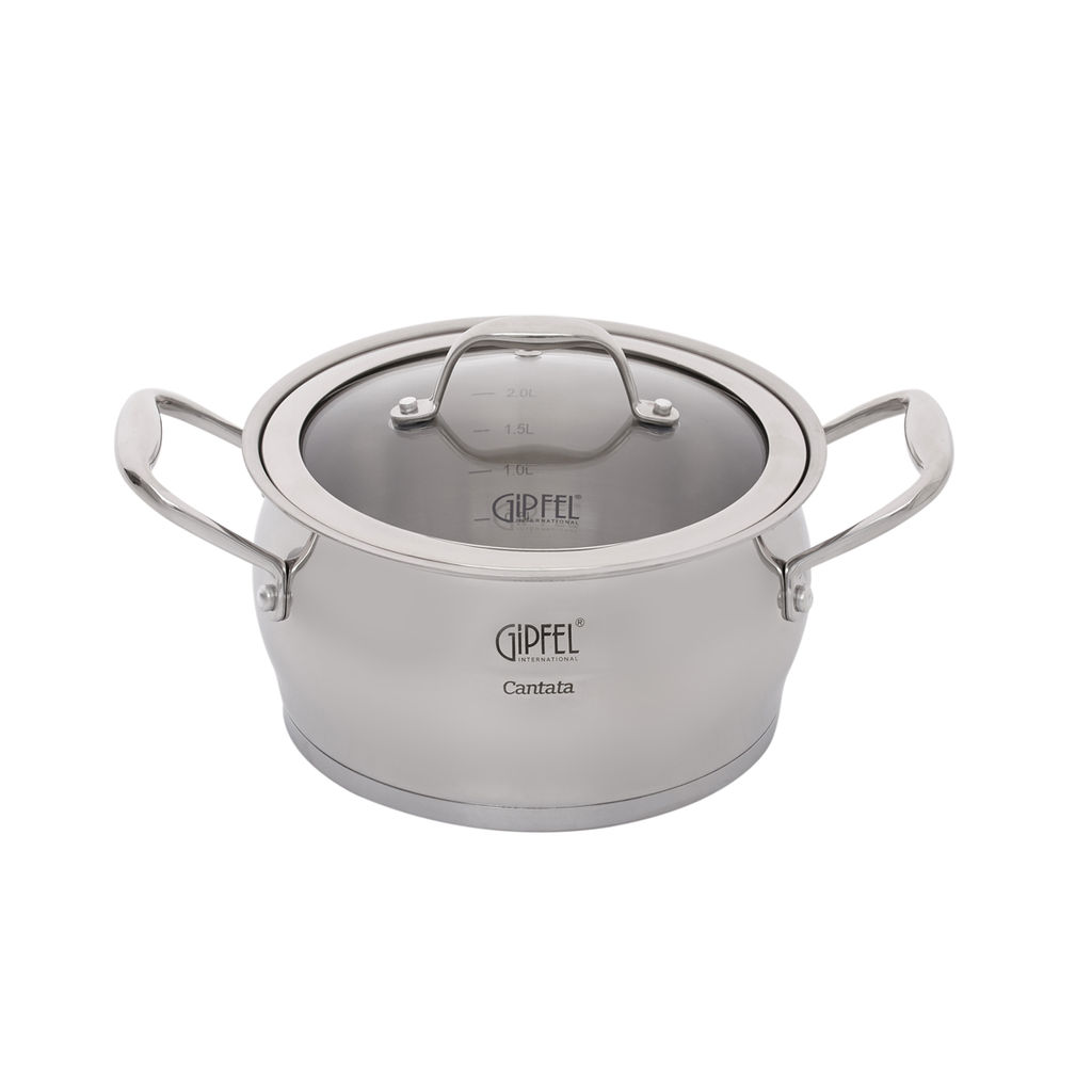 1538 GIPFEL Набор посуды CANTATA 10пр. Состав: ковш 16х9см/1,8л с крышкой, кастрюли 16х9см/1,8л, 18х10см/2,8л, 20х12см/3,5л, 24х14см/6л с крышками, с индукционным капсульным дном. Материал: нерж. сталь 18/10. Толщина: 0,7мм  фото 4