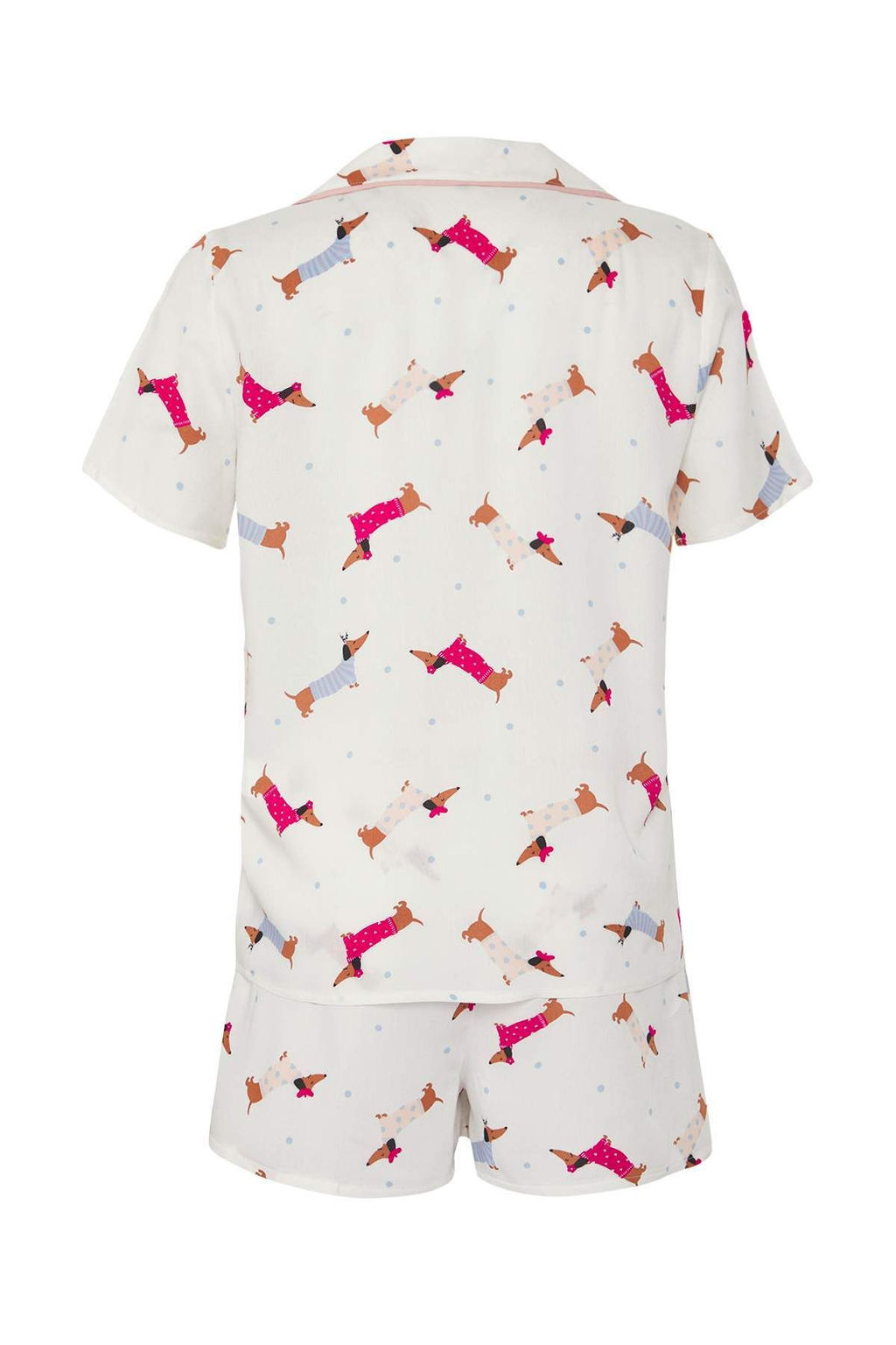 Beyaz-Cok Renkli Kopekli Biyeli Canta Hediyeli Viskon Sortlu Dokuma Pijama Tak?m? THMSS25PT00308 - Trendyolmilla фото 9