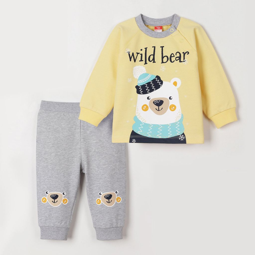 CRB wear/CWNB 90053-30-289 Комплект для мальчика (джемпер, брюки), светло-желтый-светло-серый меланж/Ex.Cherubino  фото 4