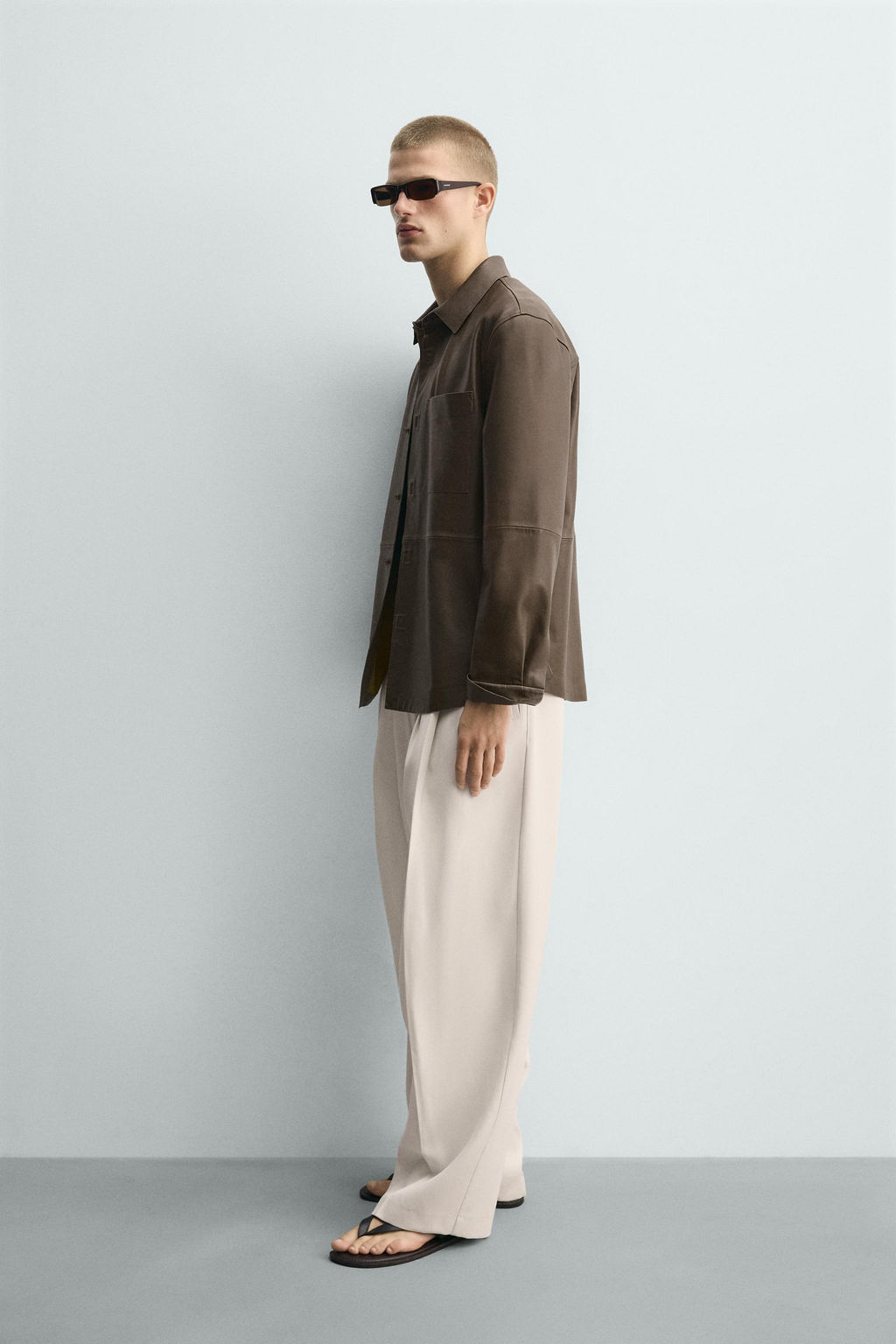 CAMISA PIEL BOLSILLO / Khaki - Zara фото 4