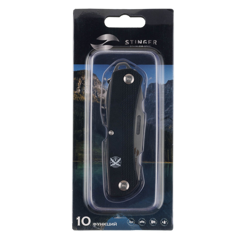 Нож перочинный 103 мм, 10 функций, в блистере STINGER FK-GHK2P-06B  фото 9