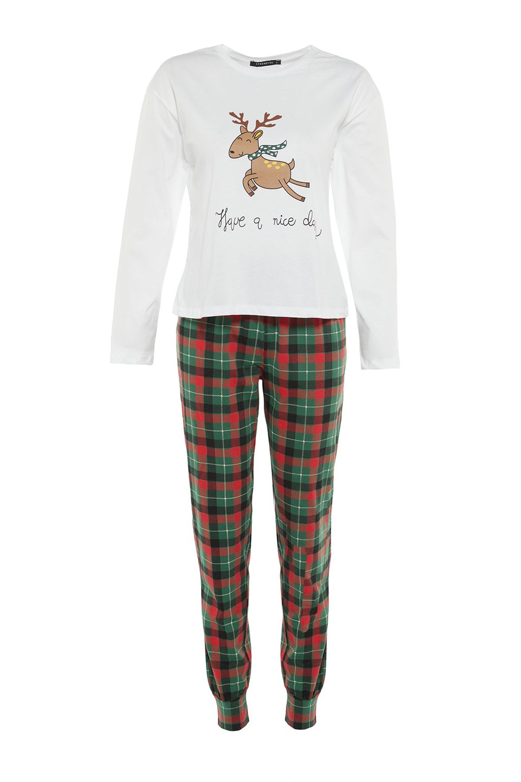 Cok Renkli %100 Pamuklu Y?lbas? Temal? Orme Pijama Tak?m? THMAW21PT0776
